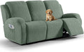 VANSOFY Recliner Couch Cover, 8-Pieces Stretch Recliner Sofa Cover Soft Jacquard Reclining Slipcover Furniture Protector with Elastic Bottom for Kid, Pets(3 Seat,Bean Green)