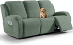 VANSOFY Recliner Couch Cover, 8-Pieces Stretch Recliner Sofa Cover Soft Jacquard Reclining Slipcover Furniture Protector with Elastic Bottom for Kid, Pets(3 Seat,Bean Green)