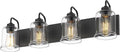 zeyu Modern Bathroom Light Fixtures, 4 Light Vanity Lighting, 28.5" Bathroom Mirror Wall Light, Matte Black Finish with Clear Glass Shade, ZSL72B-4W BK