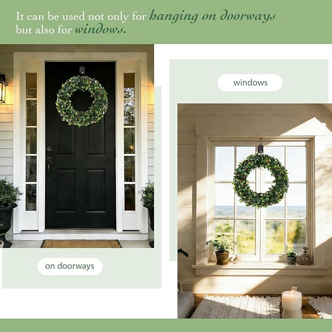 Solar Spring Wreath for Front Door Pre-lit 16inch 30LED Wreaths Spring Summer Decor for Outside Aftificial Holly Wreaths Home Decorations Wreath for Wall Festival Decor
