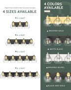 Bathroom Light Fixtures, 6-Light Black and Gold Bathroom Vanity Light, 38 Inch Modern Wall Sconces with Globe Clear Glass Shade, Vanity Lighting Fixtures Over Mirror, VL195-KG-6