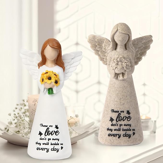 INLOMEM Sympathy Gifts for Loss of Loved One, Remembrance Gifts, Bereavement Gifts, Angel Gifts for Women, Memorial Gift for Loss of Dad Mom Grandmother, Angel Figurines (White)