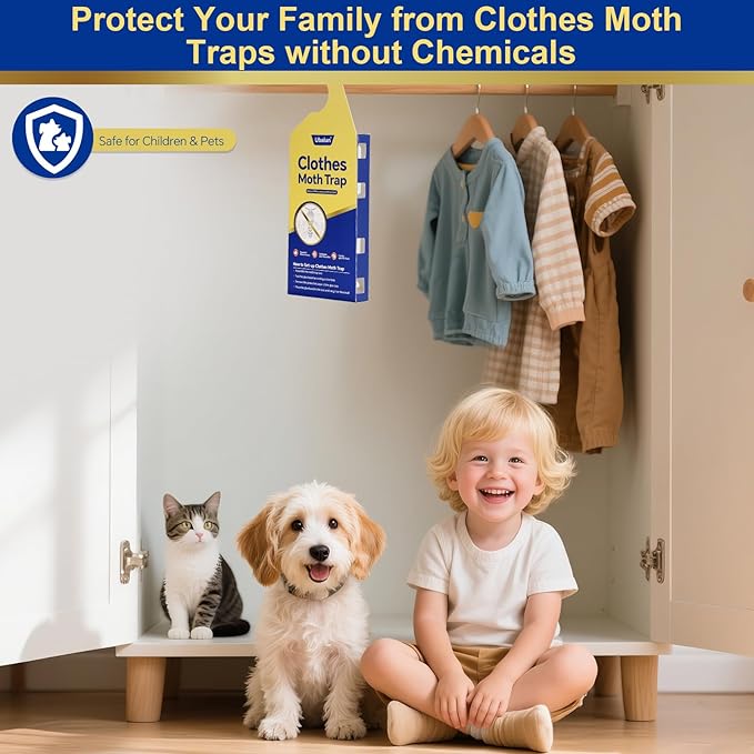 Clothes Moth Traps with Powerful Pheromones, Natural & Odor-Free Sticky Moth Traps for Clothes & Closets, Refillable 6-Pack