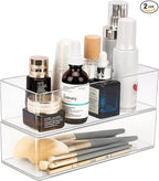 JessLab Acrylic Organizer, 2PK Cube Sections Makeup Organizer for Drawer, Makeup Organizer for Vanity, Countertop, Bathroom, Kitchen and Cabinet Storage(1+1 Compartment)