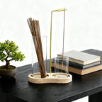 2 in 1 Incense Holder for Sticks, Glass Incense Holder with Ash Catcher, Wooden Incense Burner with Storage, for Home Decor & Spa Yoga Meditation Room Décor