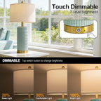 PoKat 25'' Bedside Table Lamps Set of 2 for Living Room, 3-Way Dimmable Touch Lamps for Bedroom, Modern Lamps for Nightstand with USB Ports, Coastal Blue Lamp for Office Sideboard (Bulbs Included)