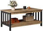 ChooChoo Farmhouse Coffee Table, Living Room Table with Shelf, 40 Rustic Oak & Black
