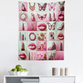 Ambesonne Pink Tapestry, Squares of Feminine Fashion Lipstick Butterfly Makeup Glam Kisses Concepts, Fabric Wall Hanging Decor for Bedroom Living Room Dorm, 23" X 28", Pale Mint Green