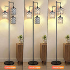 New Upgraded 72" Tall Dimmable Floor Lamp with 3 x 1100LM 12W Bright LED Bulbs, Farmhouse Standing Lamp with Remote Control, Industrial Tree Pole Floor Lamps for Living Room, Bedroom, Office - Black
