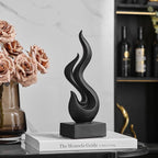 Modern Abstract Art Table Decoration, Gold Decor Flame Statue for Living Room Home, Black Shelf Decor Accents, Abstract Art Resin Sculpture for Dining Room, Office & Coffee Table Centerpiece (Black)