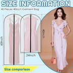Amylove 40 Pack 60/40inch Garment Bags for Hanging Clothes with Zipper, Clear Garment Dress Covers PEVA Suit Protector for Closet Storage Travel Coat Gown Jacket Organizer(24 x 40 Inch)