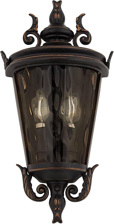 John Timberland Casa Marseille Vintage Outdoor Wall Light Fixture Veranda Bronze 17" Champagne Hammered Glass for Exterior House Porch Patio Outside Deck Garage Yard Front Door Garden Home
