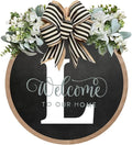 Circular Surname Front Door Welcome Sign - 26 Letter House Wreath, Front Porch Decorations, Year-Round Home Decor (L)
