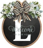 Circular Surname Front Door Welcome Sign - 26 Letter House Wreath, Front Porch Decorations, Year-Round Home Decor (L)