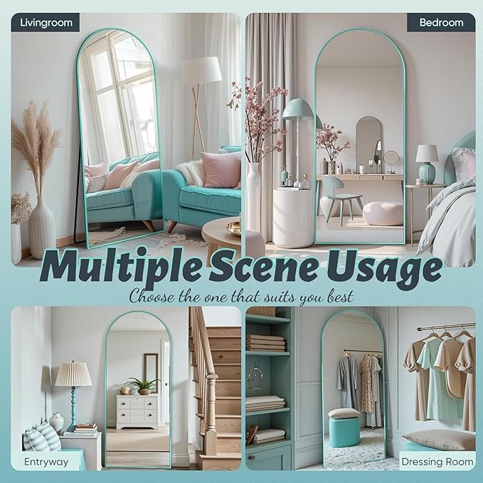 Antok Full Length Mirror, 58"x18" Floor Mirror, Arched Floor Standing Freestanding Arch Full Body Mirrors with Stand for Bedroom, Hanging Mounted for Living Room Cloakroom,Blue