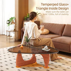 Coffee Table for Living Room Mid Century Modern Center Small Table with Glass Top and Wood, Walnut Brown