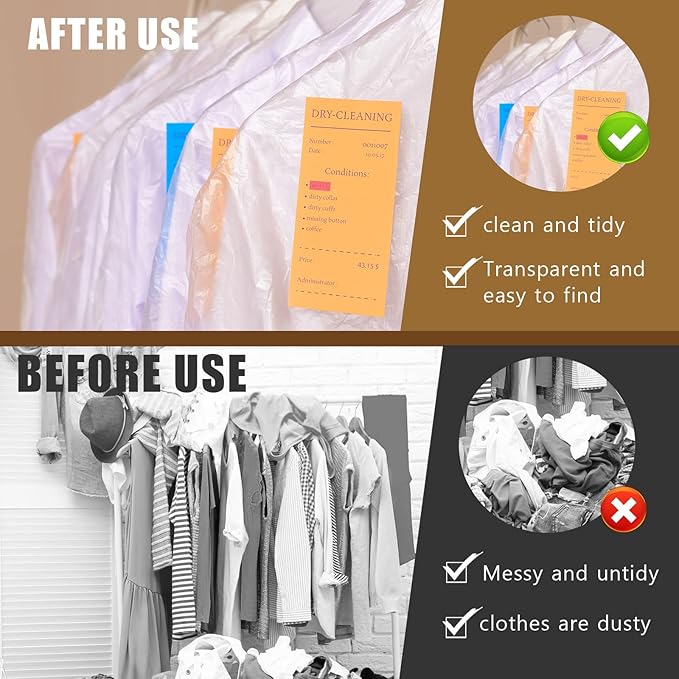 12 Pack Plastic Dry Cleaner Bags 60x150 cm Hanging Clothing Covers Clear Garment Bags Hanging Dust-proof Clothing Protector Covers for Dry Cleaner Home Storage Travel