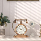 Vintage Table Clock, Desk and Shelf Decor Clock, Gold Antique Telephone Style Mantel Clocks, for Living Room, Farmhouse, Bedroom, Bedside, Gift (7.3" H x 7.3" W)