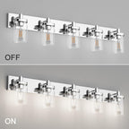Aipsun Chrome Bathroom Light Fixtures 5 Light Bathroom Vanity Light Stainless Steel with Clear Glass Shade(Exclude Bulb)
