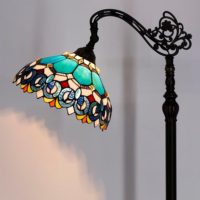 Tiffany Floor Lamp Stained Glass Lamp 18.88X12X67 Inch Angle Adjustable Arched Gooseneck Antique Reading Light (Blue Jewelry Baroque)