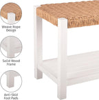 Alaterre Furniture Bench with Handcrafted Woven Rope Seat - Newport Collection 40-Inch Wood Bench with Storage Shelf for Entryway or Bedroom - Indoor Furniture (White)