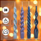 Nuanchu 4 Pcs 7.87 Inch Twisted Taper Candles Wax Unscented Smokeless Spiral Swirl Candlesticks for Wedding Holiday Dinner Party Home Decorations(Blue,Pure)