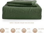Exclusivo Mezcla Twin Quilt Bedding Set, Lightweight Olive Green Quilts Twin Size for All Seasons, Soft Microfiber Bedspreads Coverlets Bed Cover with Leaf Pattern, 2 Piece