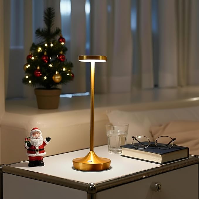 Rechargeable Table Lamp Cordless - 6000mAh Battery Operated LED Table Light - Portable Touch Dimmable Outdoor Waterproof Table Lamps for Patio Restaurant Dining (Gold)