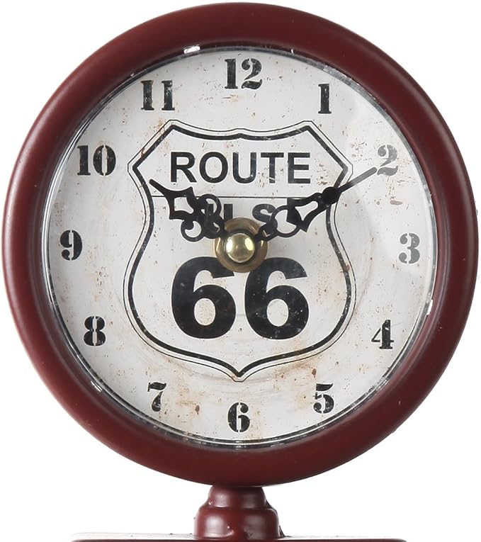 Lily's Home Old Fashioned Route 66 Gas Pump Mantle Clock, Silent-Non-Ticking with Quartz Movement, Makes an Ideal Gift for Antique Sign Collectors, Brown/Red (13 1/2" x 4 3/4")