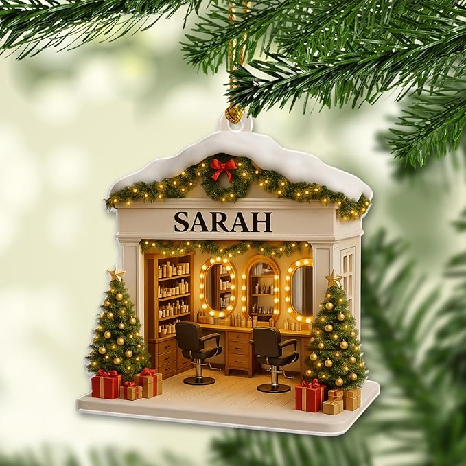 Personalized Hair Salon Christmas Ornament 2025, Flat Acrylic 2D Printed Ornament, Custom Hair Stylist Ornament, for Hairdresser, Christmas Tree Decoration