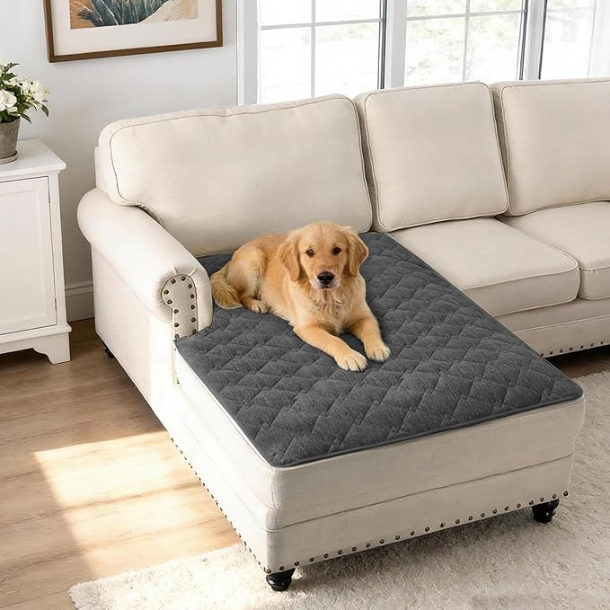 H.VERSAILTEX Couch Cover Chenille Pet Fuzzy Sofa Covers for 2 Cushion Couch Anti Slip Washable Sofa Slipcovers with Strap Soft Couch Protector Cover for Dogs Cats Kids(40" x 50", Grey)