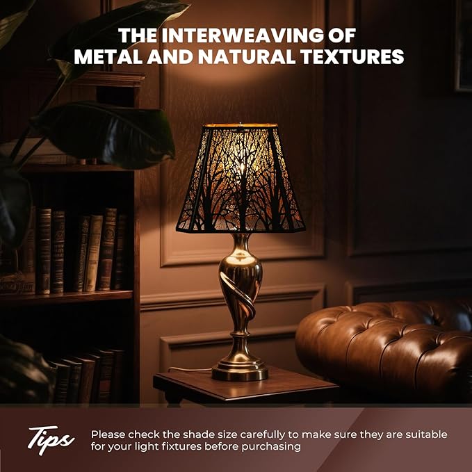 Rectangle Large Metal Lampshade Forest Etching Forest Lamp Shade Pattern Fits For Table Lamps And Floor Lamps Spider Fitter (8+6)" Top x (13.8+8)" Bottom x 11" High