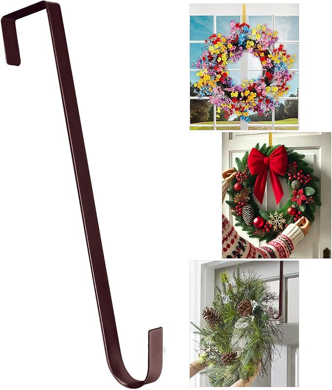 12" Metal Wreath Door Hanger, Non-Scratch Wreath Hangers for Front Door, Heavy Duty Over-the-Door Hooks for Hanging Welcome Sign, Easter, Halloween, Fall, Christmas Decoration, Holds up to 20 lbs