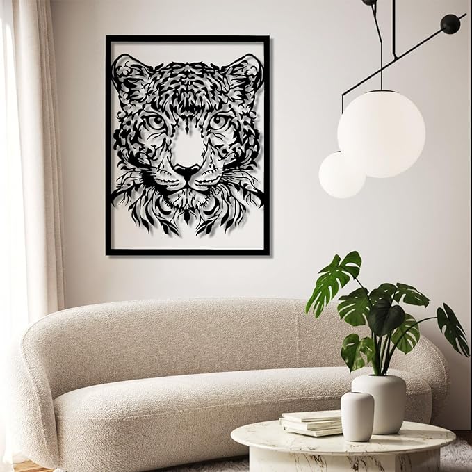 yumcake Metal Leopard Head Wall Art, Leopard Metal Wall Art Decor, Safari Animal Sculpture for Living Room, Unique Gift for Animal Lovers (White, 35 x 26 inches / 90 x 67 cm, metal wall art)