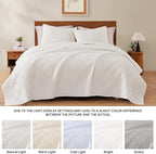 WRENSONGE Queen Quilt-3 Pieces Geometric White Bedspreads Queen Size Quilt Bedding Set for All Seasons,Soft Summer Coverlet with 2 Pillow Shams Suitable for Bed, Couch, Quilted Blanket