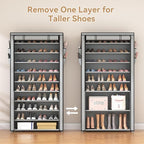 ROJASOP Shoe Rack with Covers, Stackable 10 Tier Tall Shoe Shelf Storage 50-55 Pairs Shoes and Boots Large Capacity Vertical Shoe Rack Organizer for Closet Entryway Garage Bedroom, Grey