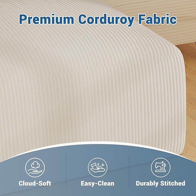 40" Square Stuffed Ottoman Pouf for Sofa Couch, Corduroy Poufs with Foam Chunk Filling, Furry & Fluffy Pouf Footstool Movable Ottoman. 40*31 Floor Poufs Foot Rest for Living Room, Beige(2 Piece Set)