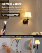 KDG Cordless Wall Sconces Set of 2, Small Wireless 5200mAh Rechargeable Battery Fabric LED Wall Lamps, Portables Lightings for Wall Painting, Living Room, Bedroom, Hallway, Gifts, Night Light (Black)