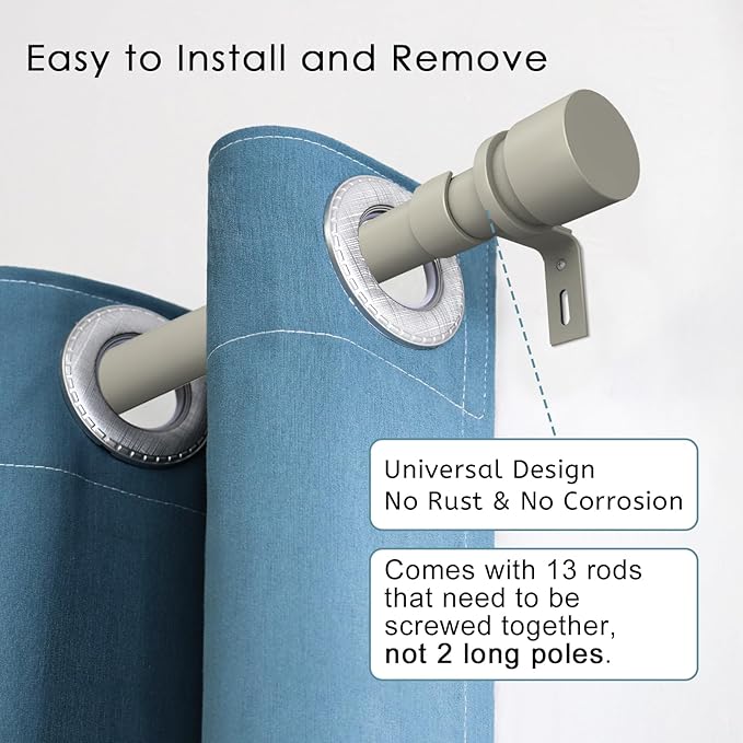 Curtain Rods for Windows 16 to 200 Inches Adjustable Length 1 Inch Diameter Window Curtain Rod with Aluminium End Cap, Brushed Nickel