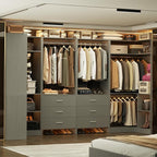 Aheaplus Closet System with 6 Drawers, 6 Hanging Rods & Corner Tower, Corner Closet System with Hanging,112.5" U-Shaped Walk-In Wardrobe Organizer, 2000+ lbs Capacity, Set of 4, Grey