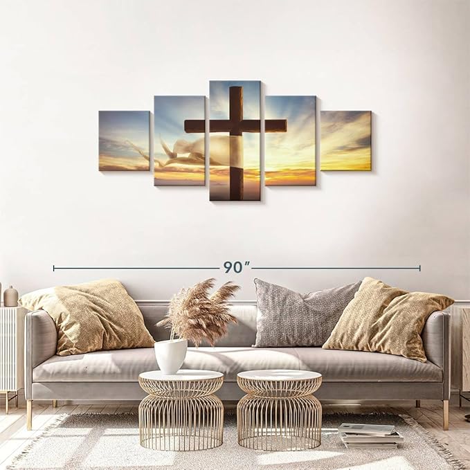 Elephant Stock Holy Cross Wall Art Multi Piece Canvas - 5 Panel Christian Pictures Decor - Digital Design Canvas Print - Christian Wall Decor - 68" X 30"