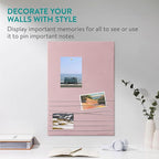 Navaris Fabric Memo Bulletin Board - 20" x 28" Velvet Memory Board for Wall to Display Photo Collages, Pictures, Notes - Includes 6 Push Pins - Pink