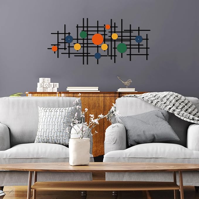 ruelen Set of 2 Minimalist Geometric Wall Decor - Modern Metal Wall Art for Living Room, Bedroom & Office – Abstract 3D Design in Bright Colorful Style