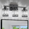 Crystal Modern Bathroom Light Fixtures, 3-Light Black Bathroom Vanity Wall Light, Vanity Lights for Mirror, Restroom, Bedroom (E26 Socket, Bulbs Not Included)