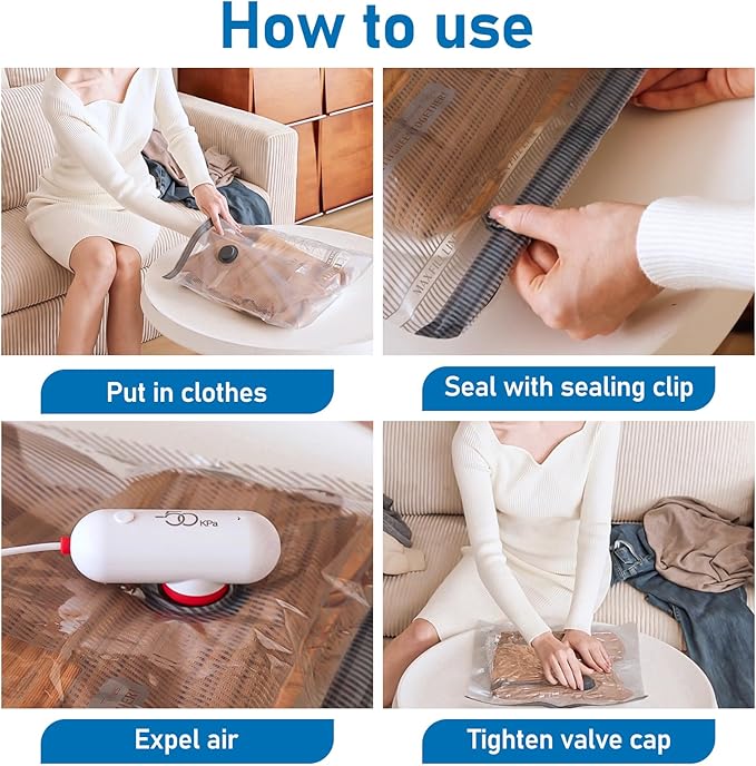 Vacuum Storage Bags Set with USB Pump, 15 Pack Carry-on Size Vacuum Bags for Travel, Space Saver Packing for Clothes and Clothing Travel
