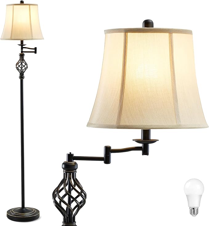GyroVu Color Temperature Adjustable Floor lamp, Traditional 350° Adjustable Swing Arm Floor Lamp Vintage Pole lamp Farmhouse Lamp for Living Rooms & Offices, Rustic Standing Lamp for Bedroom Reading