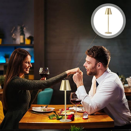1-Pack Cordless Table Lamps - 5000mAh Rechargeable Battery Operated Desk Lamp, 3-Level Dimmable LED Night Light for Bedroom, Dining, Restaurant - Metal Design (Champagne Gold-1Pack)