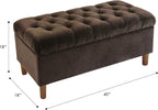 Homepop Home Decor | Tufted Ainsley Button Storage Ottoman Bench with Hinged Lid | Ottoman Bench with Storage for Living Room & Bedroom, Chocolate Brown Velvet