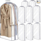 BALEINE 50'' Clear Garment Bags for Hanging Clothes, 10.5'' Wide PEVA Suit Bag for Closet Clothes Dresses Coat (Clear, 9PK)