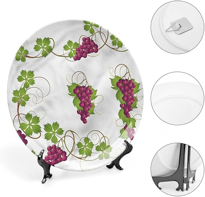 6 Inch Decorative Plate, Vine Tableware Plate, Agriculture Harvest Yield Print Ceramic Wall Hanging for Fine Dining, Upscale Events, Dinner Parties, Weddings, Catering, Christmas, Thankgiving Decor